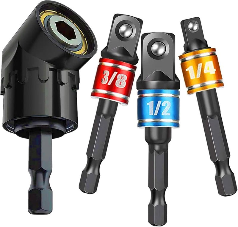 CIGOTU Impact Grade Socket Adapter Set - 3 Pcs Extension Drill Bit Socket Wrench Adapter for Impact Driver 1/4 3/8 1/2" Drive, 105 Degree Right Angle Drill Attachment for Household Workplace Industry - Image 1